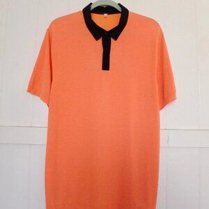 Lululemon Shirt Post Practice Polo Mens Large Orange Black Button Down Stretch*